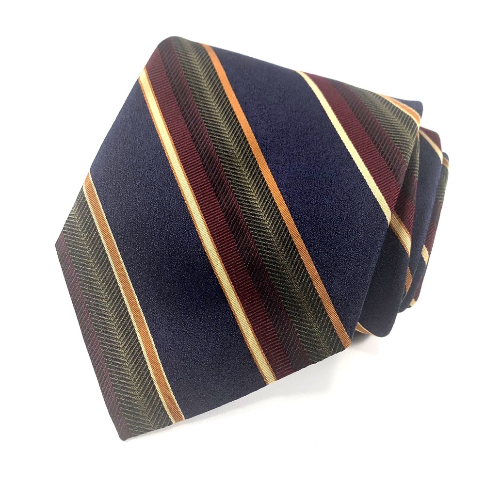 Vintage Jos. A. Bank Mens Tie Navy Maroon Gold Olive Diagonal‎ Repp Design Silk